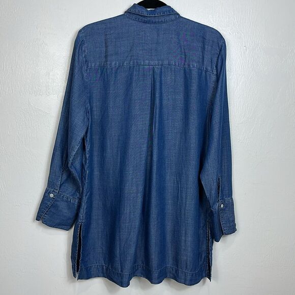 Chico's Ruffle Denim Chambray Long Sleeve Tunic Top Size 12/14 - Picture 4 of 8